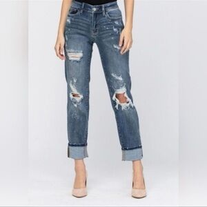Judy Blue Distressed Boyfriend Jeans Bleach Splatter - EUC 1/25